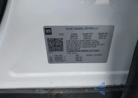 2021 Chevrolet Traverse Fwd Lt Cloth z USA, uszkodzony, nr VIN 1GNERGKW6MJ257094